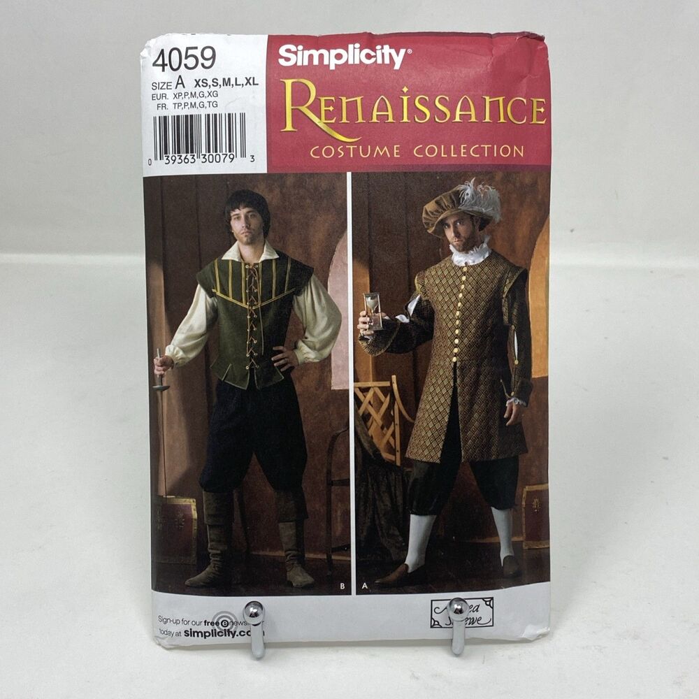 Simplicity 4059 Renaissance Mens Costume Uncut Pattern Medieval Cosplay XS-XL